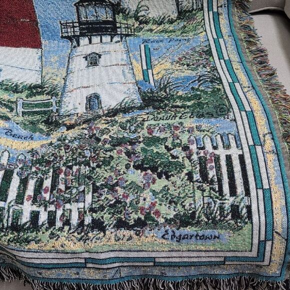 Cape Cod and Islands Lighthouses Tapestry Throw Blanket Donna Elias Vintage - Picture 9 of 13